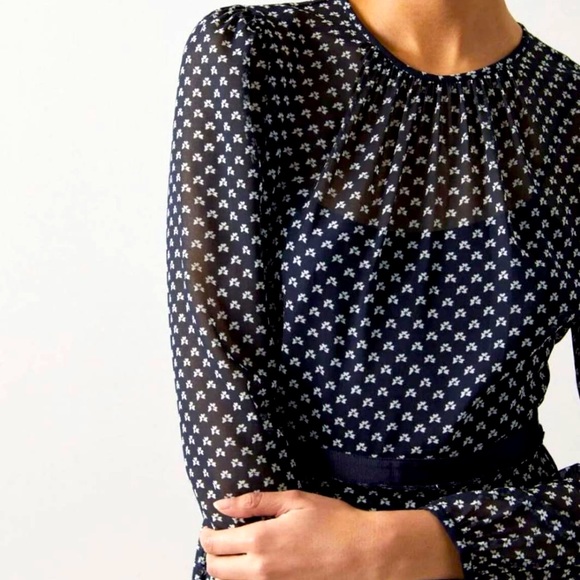 L.K. Bennett Avery Navy And Cream Mini Bow Print Pleated Midi - Picture 4 of 11